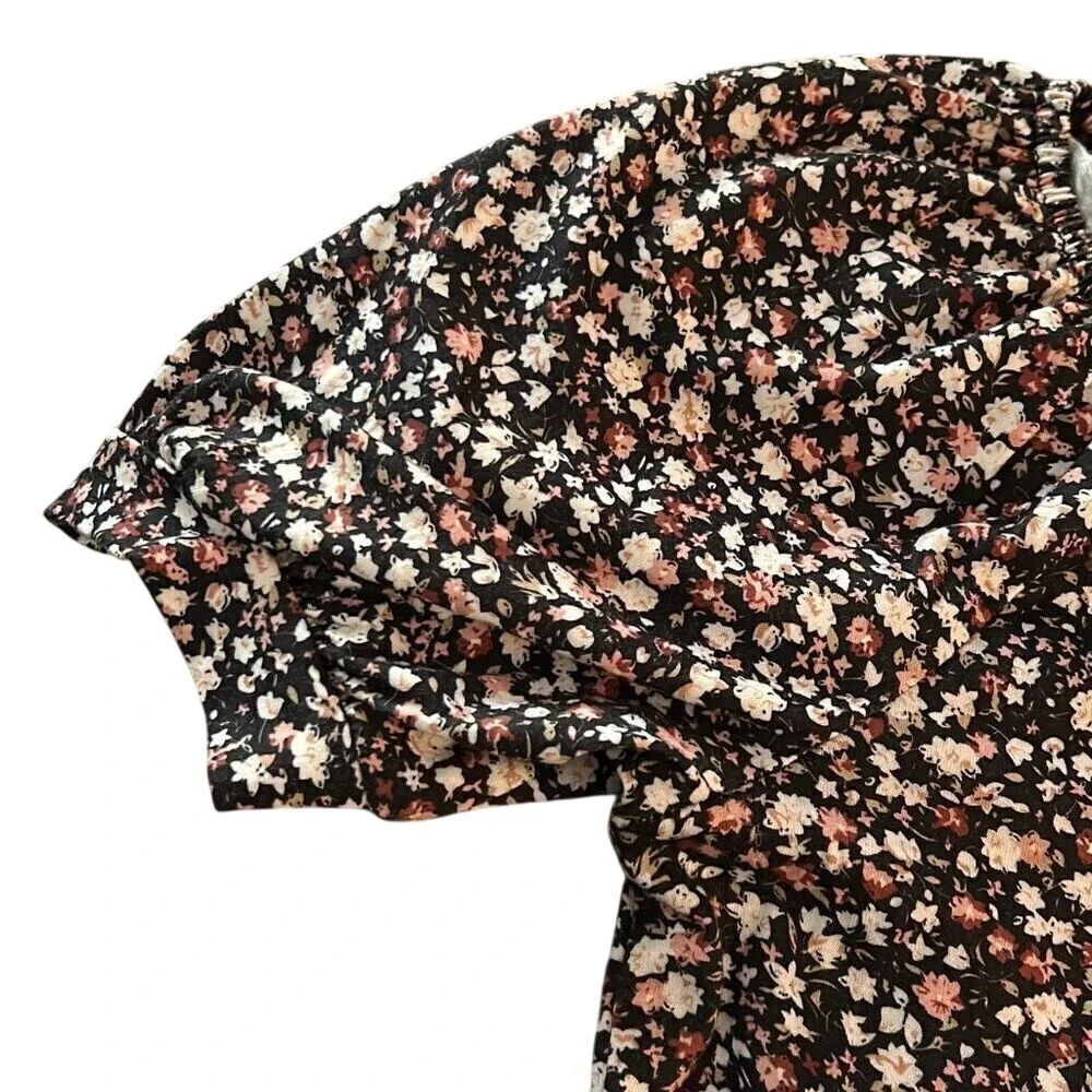 Womens‎ Size S Floral Print V Neck Short Sleeve Smocked Waist Mini Dress - Picture 3 of 7